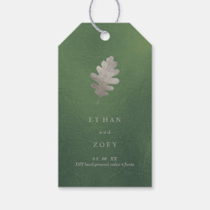 Étiquettes-cadeau PixDezines Chêne Feuilles/Argent/Arrière - plan do