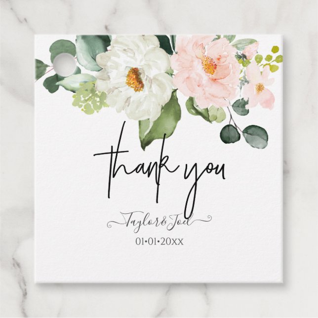 Étiquettes Cadeau PixDezines Fleurs Aquarelles Roses Blanches (Devant)
