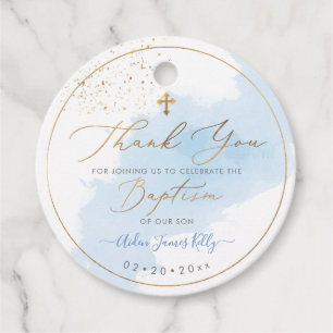 Étiquettes Cadeau PixDezines H2 Blue Gold Dust Baptism Merci