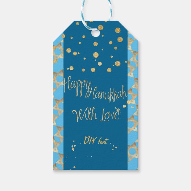 Étiquettes-cadeau PixDezines Happy Hanoukka/Faux Gold/do-it-yourself (Devant)
