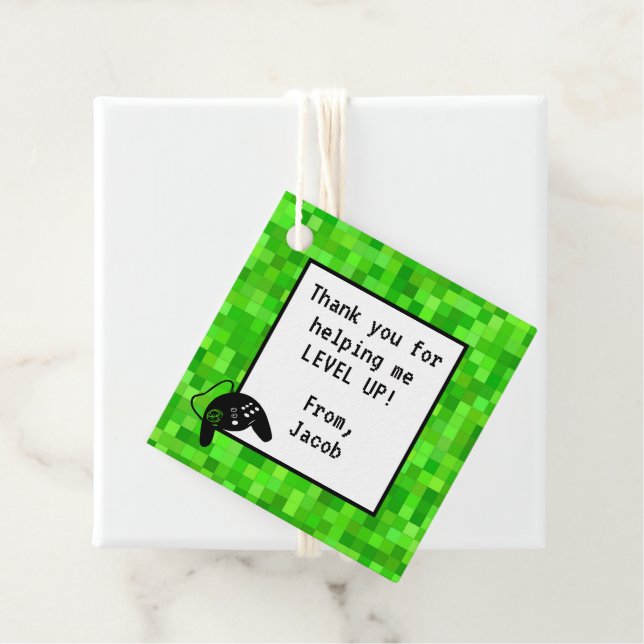 Étiquettes Cadeau Pixels de jeu vert | Fête d'anniversaire personnal (En situation)