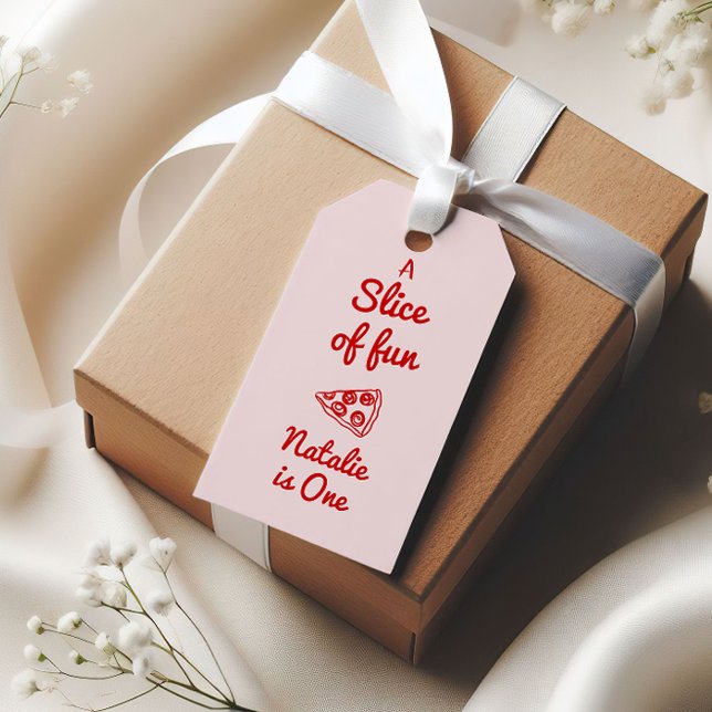 Étiquettes-cadeau Pizza 1ère Main Écrite Tiré Slice Of Fun Anniversa (Créateur téléchargé)