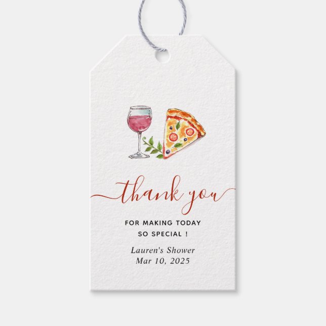 Étiquettes-cadeau Pizza et vin Merci de douche nuptiale (Devant)