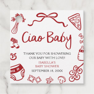 Étiquettes Cadeau Pizza italienne rouge dessinée à la main Ciao bébé