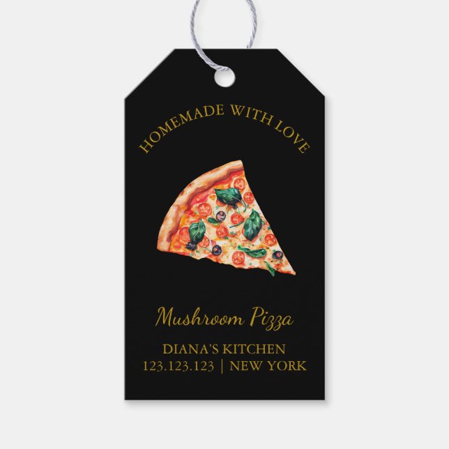 Étiquettes-cadeau Pizza simple fait maison Hang Tag l Noir (Devant)