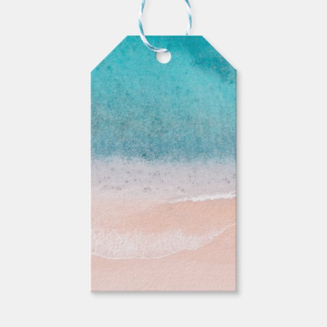 Étiquettes-cadeau Plage Bleu Mer Sable Bleu Modèle Personnalisé (Devant)