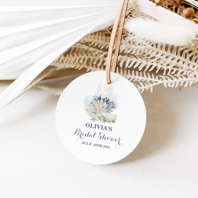 Étiquettes Cadeau Plage côtière bleu coquillage douche nuptiale (Créateur téléchargé)