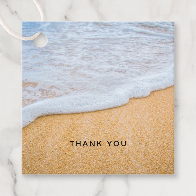 Étiquettes Cadeau Plage de sable avec Merci de Surf en mousse (Devant)