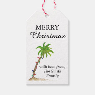 Étiquettes-cadeau Plage tropicale Palm Arbre Aquarelle Art de Noël