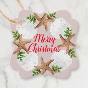 Étiquettes Cadeau Plage Wreath Dollars de sable Starfish Noël