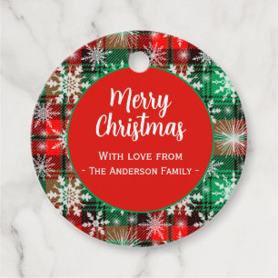 Étiquettes Cadeau Plaid Et Snowflakes Noël Motif 1