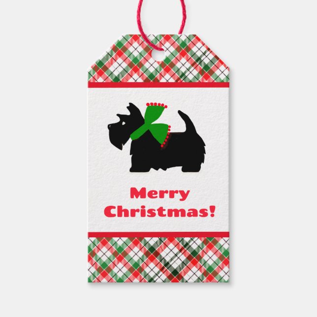 Étiquettes-cadeau Plaid Scotty Chien Joyeux Noël Idées cadeaux (Devant)