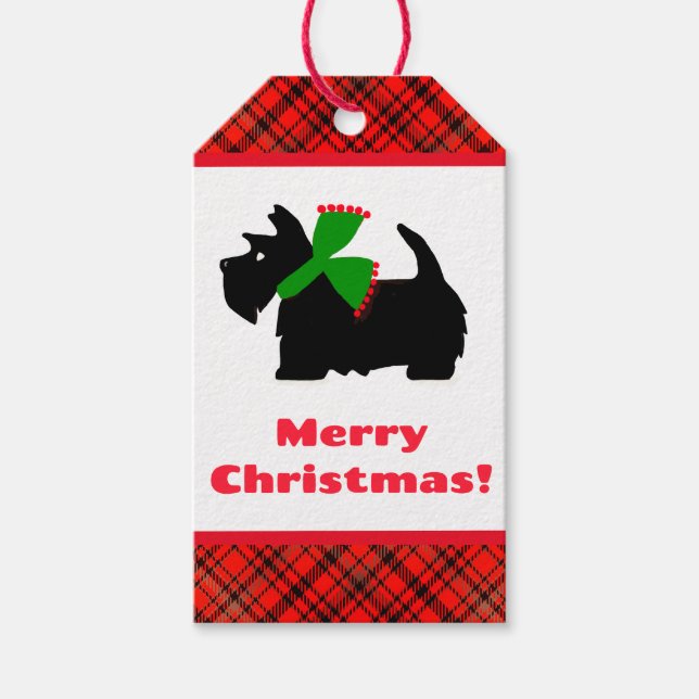 Étiquettes-cadeau Plaid Scotty Chien Joyeux Noël Idées cadeaux (Devant)
