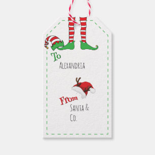 Étiquettes-cadeau Plaisir minimal Cute Elf Legs et Santa Hat