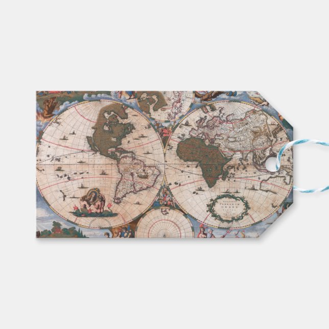 Étiquettes-cadeau Plan du monde par Cornelis Danckerts (Devant (Horizontal))