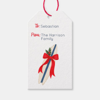 Étiquettes-cadeau Planche de surf de Noël des Hamptons