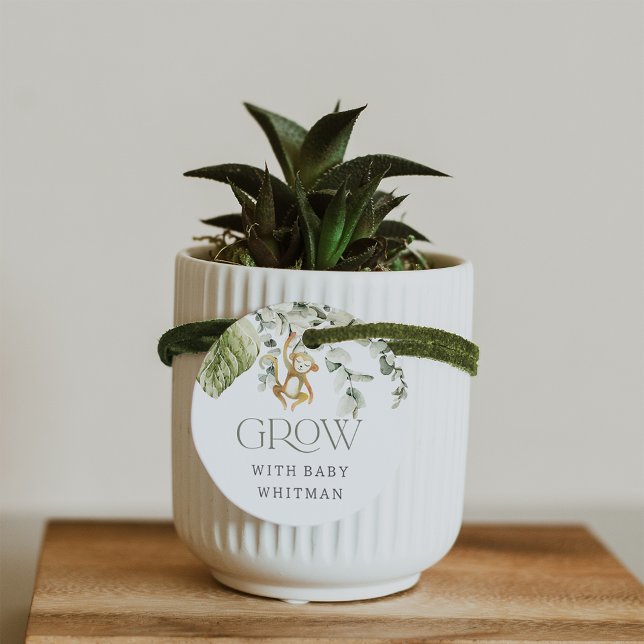 Étiquettes Cadeau plante Baby shower Boho Safari "Grow With Baby" (Créateur téléchargé)