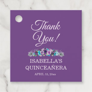 Étiquettes Cadeau Plante bleue Florale Quinceañera 15e Merci