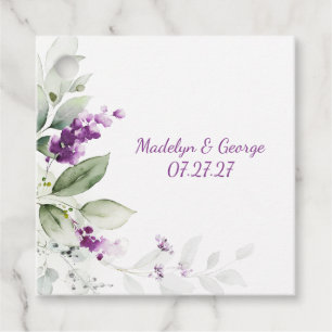 Étiquettes Cadeau Plante de lavande violet vert pâle Feuille Mariage