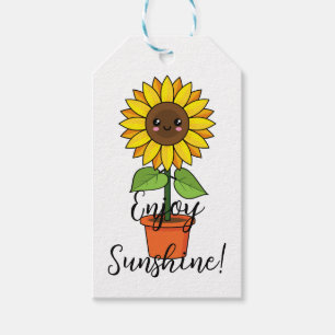 Étiquettes-cadeau Plante de tournesol Kawaii dans un pot Ajouter d