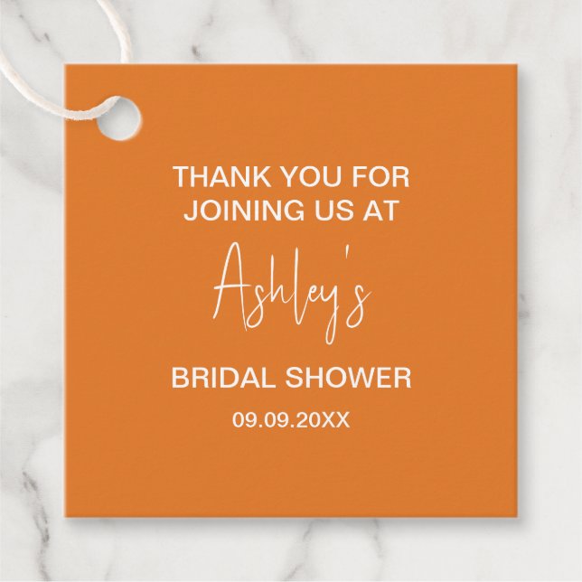 Étiquettes Cadeau Pluie de cadeaux Mariage Moderne Orange Milieu de  (Devant)