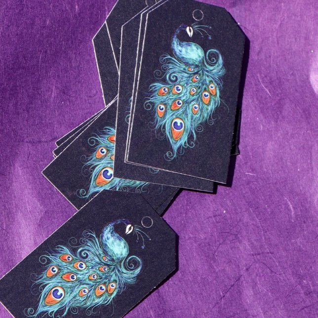 Étiquettes-cadeau Plumes de paon Peacocks Turquoises (Créateur téléchargé)