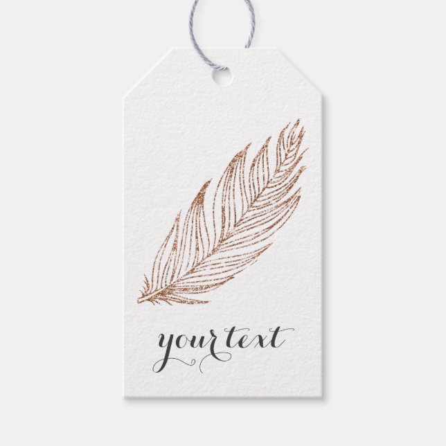 Étiquettes-cadeau Plumes de Parties scintillant rose Gold Faux (Devant)