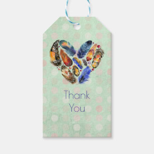 Étiquettes-cadeau Plumes En Forme De Coeur Aquarelle Design Merci