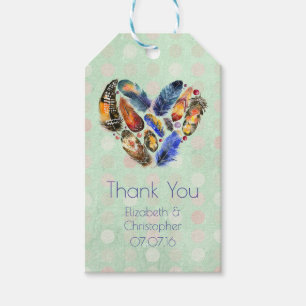 Étiquettes-cadeau Plumes En Forme De Coeur Merci Mariage