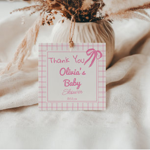 Étiquettes Cadeau Poignée Pink Bow En vichy bébé fille Douche