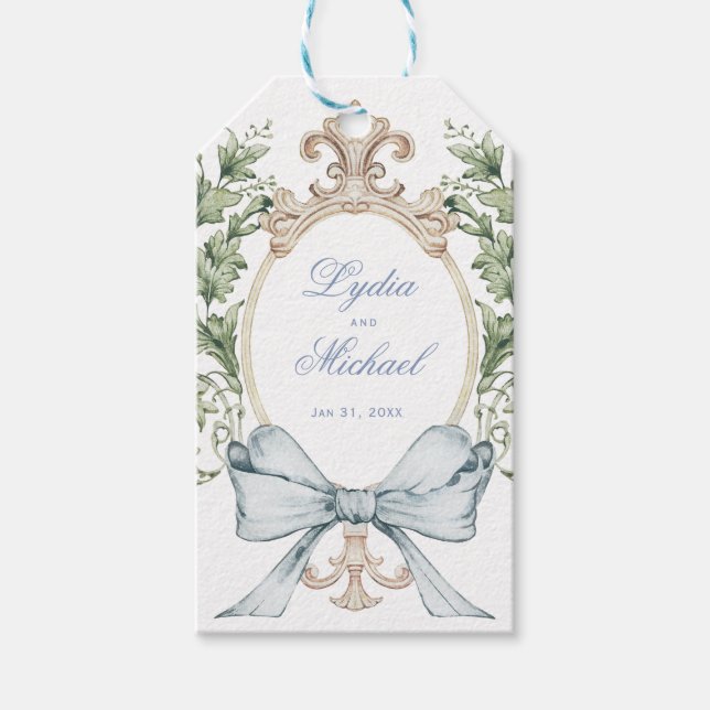 Étiquettes-cadeau Poignets de feuille avec poule | MARIAGE (Devant)