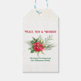 Étiquettes-cadeau Poinsettia Rouge Paix Joie et Merveilleux Noël