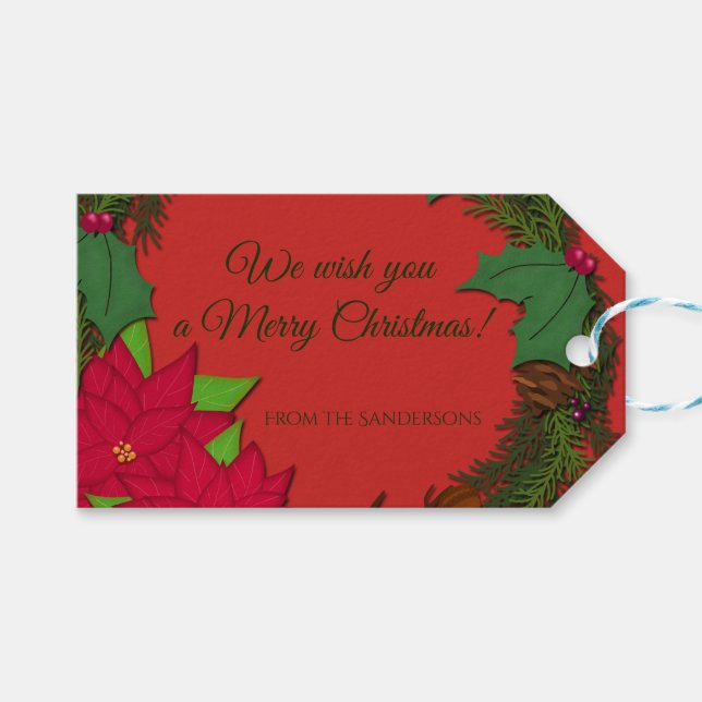 Étiquettes-cadeau Poinsettia Wreath | Personnaliser Noël (Devant (Horizontal))