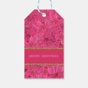 Étiquettes-cadeau poinsettias de couleur Fuchsia, motif floral perso