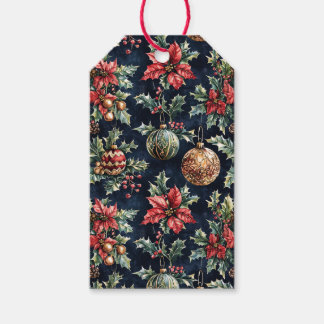 Étiquettes-cadeau Poinsettias et ornements
