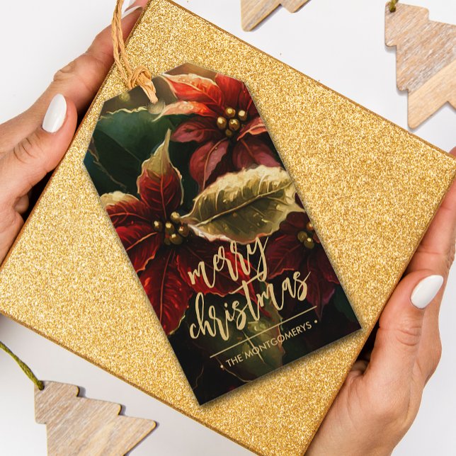 Étiquettes-cadeau Poinsettias Joyeux Noël (Créateur téléchargé)