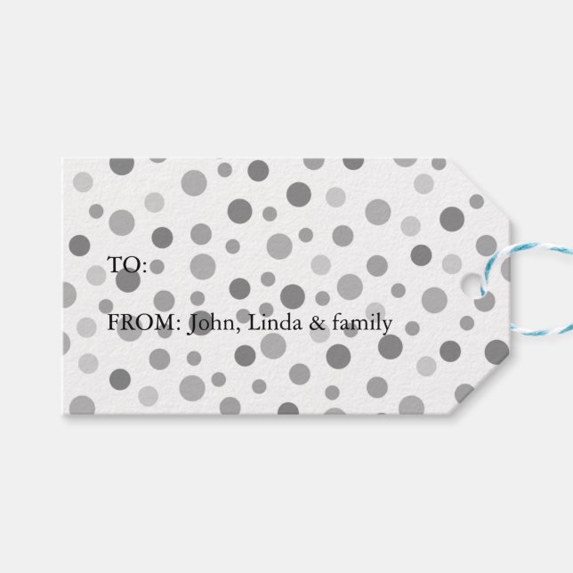 Étiquettes-cadeau Points Confetti Gris (Devant (Horizontal))