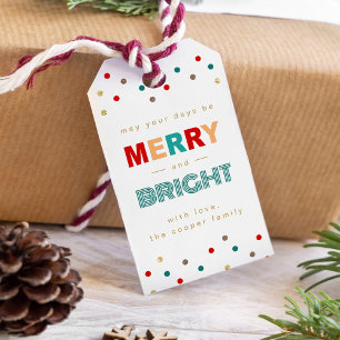 Étiquettes-cadeau Points Confetti Joyeux et Lumineux Noël