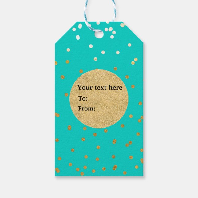 Étiquettes-cadeau Points Confetti Turquoise Bleu & Or brillants Mode (Devant)