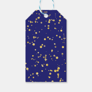 Étiquettes-cadeau Points de confettis dorés sur fond bleu minuit