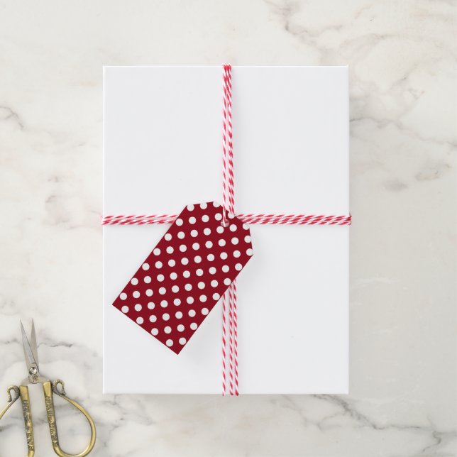 Étiquettes-cadeau Pois blancs sur Crimson Red (Avec de la ficelle)