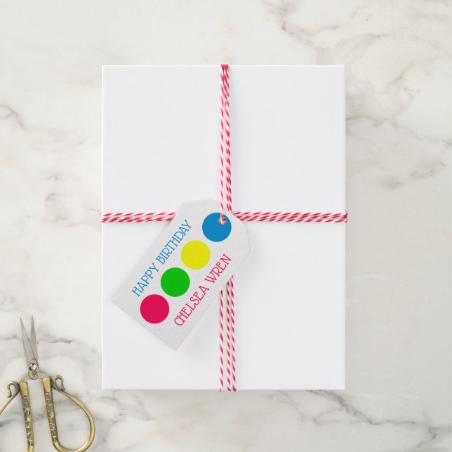 Étiquettes-cadeau Pois d'été brillants sur blanc Personnalisé (Avec de la ficelle)
