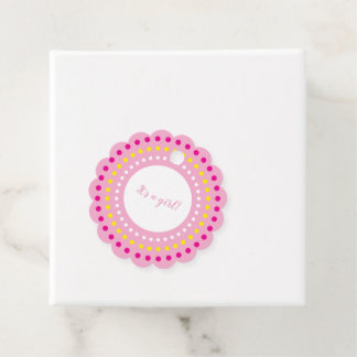 Étiquettes Cadeau Pois roses colorés Baby Girl Genre Révélation