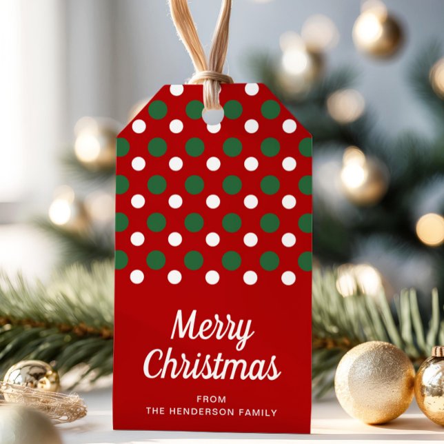 Étiquettes-cadeau Pois rouges modernes Joyeux Noël (Modern Red Polka Dots Merry Christmas Gift Tags)