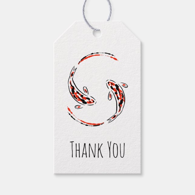 Étiquettes-cadeau Poisson Koi japonais noir et rouge Merci artistiqu (Devant)