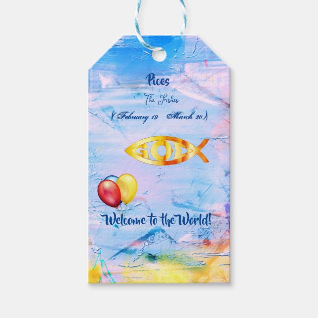 Étiquettes-cadeau Poissons tendance "Nouveau Bébé" (Devant)