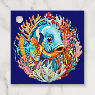 Étiquettes Cadeau Poissons Tropicaux Couleurs Vives Ambiance Été