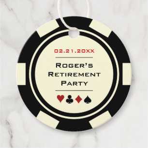Étiquettes Cadeau Poker Chip Casino Black Off-White Retraite
