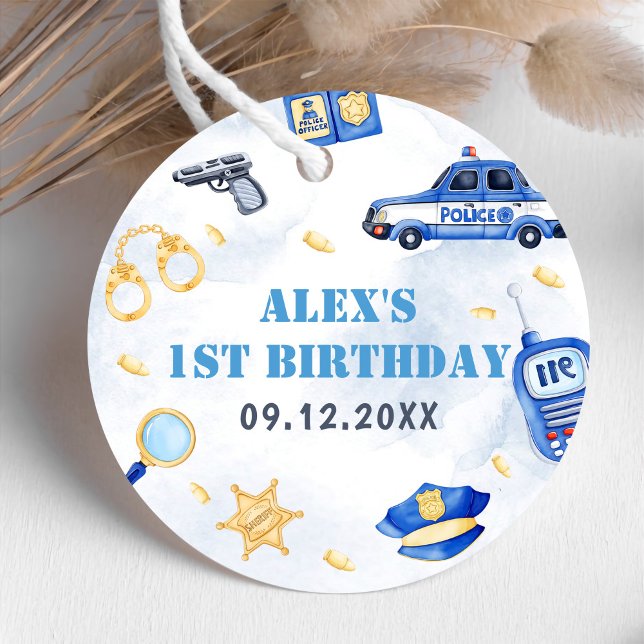 Étiquettes Cadeau Police Boy 1er anniversaire fête (Créateur téléchargé)