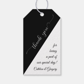 Étiquettes-cadeau Police de calligraphie noir et blanc Merci Mariage